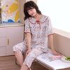 Summer day new pajamas women's short-sleeved cropped pants 10 pcs faux cotton silk set petal collar quality loungewear