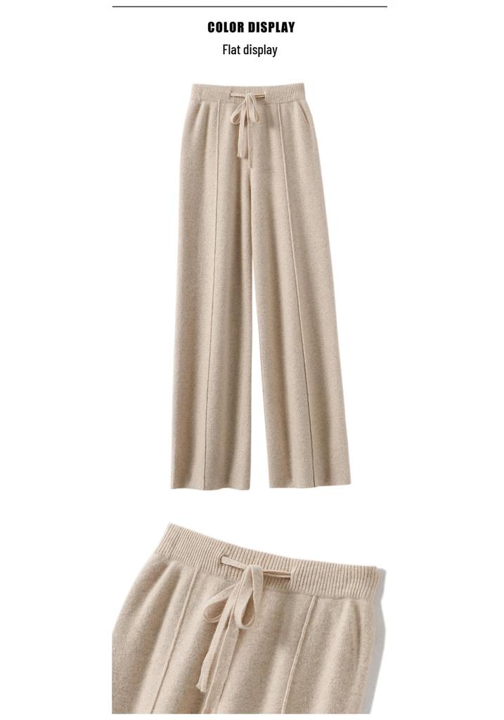 Women's High-Waist Wool Wide-Leg Pants - Autumn/Winter Floor-Length Knitted Casual Trousers