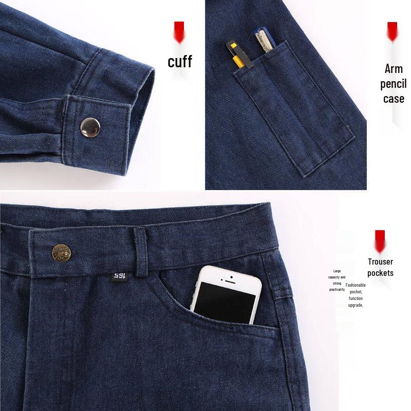 Men's Flame Retardant Denim Workwear Set for Spring and Autumn – Anti-Scald Protection for Electric Welders