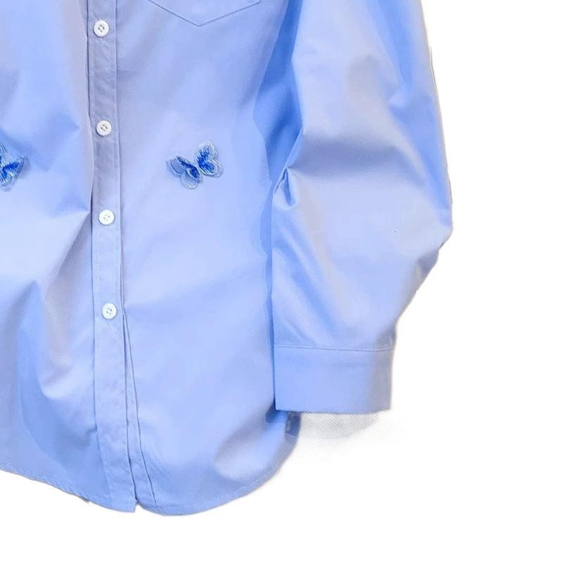 Three Dimensional Butterfly Blue Shirt Jacket, Women's Spring and Autumn Design Sense, Loose Hong Kong Style Long Sleeved Shirt