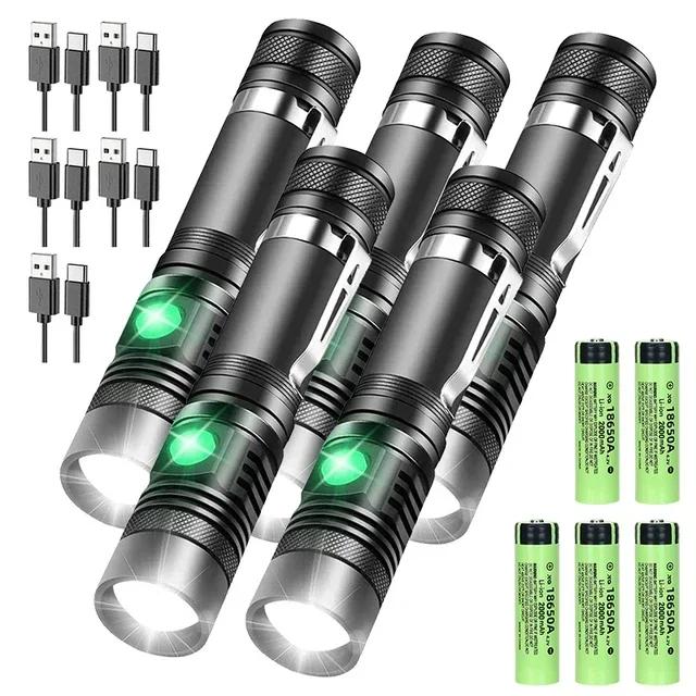 High Power Led Flashlights Zoomable Camping Torch with T6 LED Lamp Beads Waterproof 4 Lighting Modes MultiFunction USB Charger
