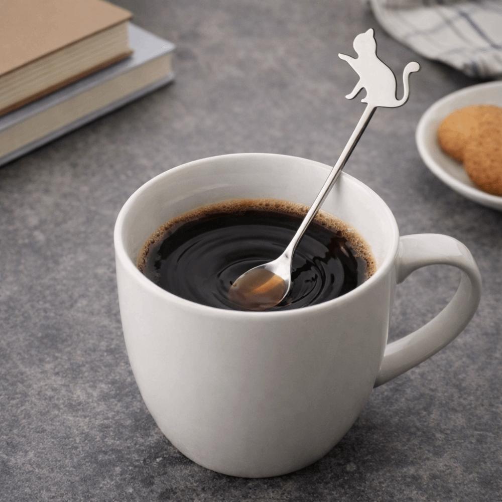 Cartoon Hanging Cup Teaspoons Stainless Steel Smooth Edges Coffee Stirring Spoon Cat Fish Design Milk Spoon Tea Preparation