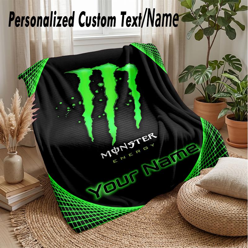 Coperta in Flanella Personalizzata Monster Energy Stampa il Tuo Nome Testo Coperta Morbida Calda Regalo di Festa
