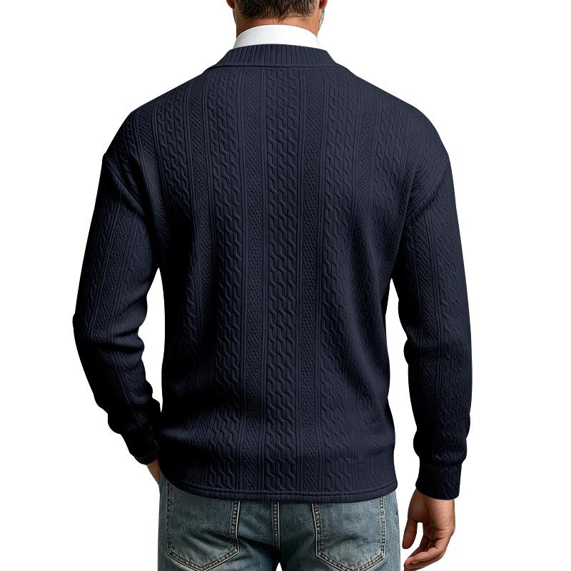Maglione da Uomo Autunno Inverno a Treccia Monocolore Scollo a V Manica Lunga Casual Business Maglione Lavorato a Maglia