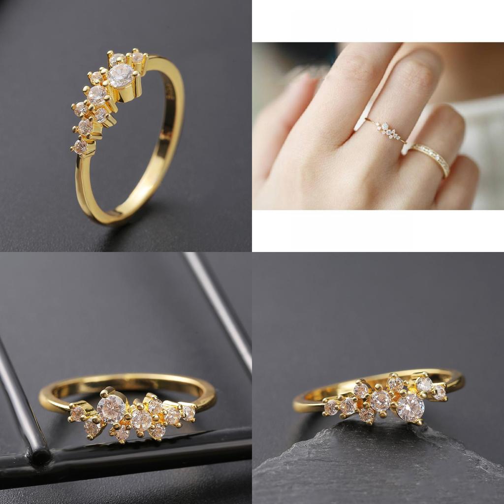 Elegant 18k Gold Plated Diamond Ring For Women With Floral Design And Adjustable Sizes