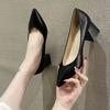 Fashion Square Heels Pointed Toe Pumps Shoes Women Leather Med Heels V Mouth Casual Office Lady OL Shoes 5 Cm Heel