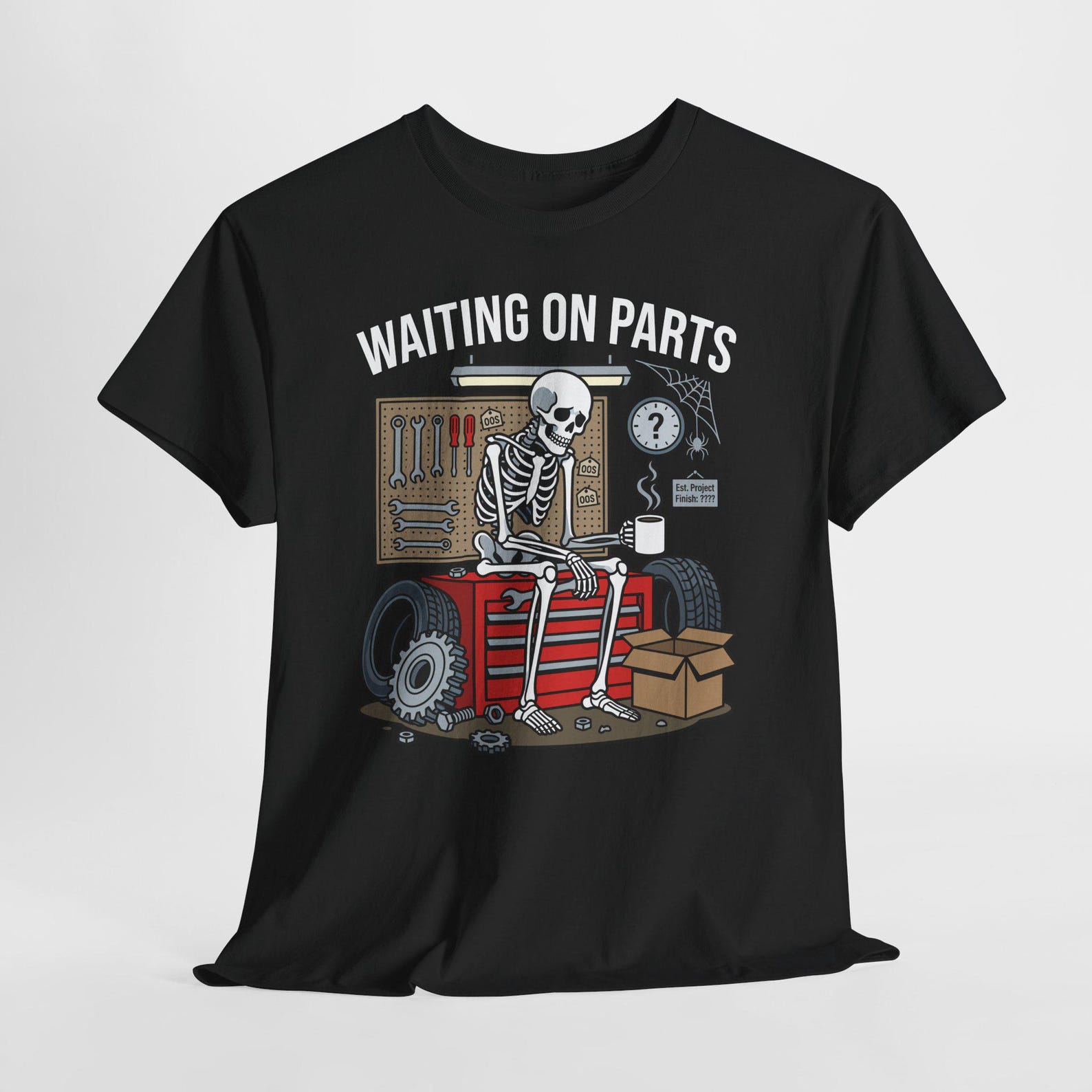 Waiting on Parts Shirt, Funny Mechanic Shirt for Men and Women, Waiting On Parts Skeleton Design, Auto Repair Life Tee, Car Technician Gift 4XL