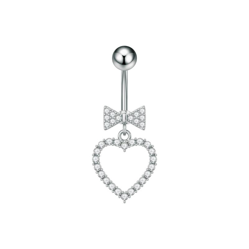 Heart Bow Pendant Belly Button Ring For Women Girls Body Piercing Stainless Steel Navel Ring Beach Jewelry