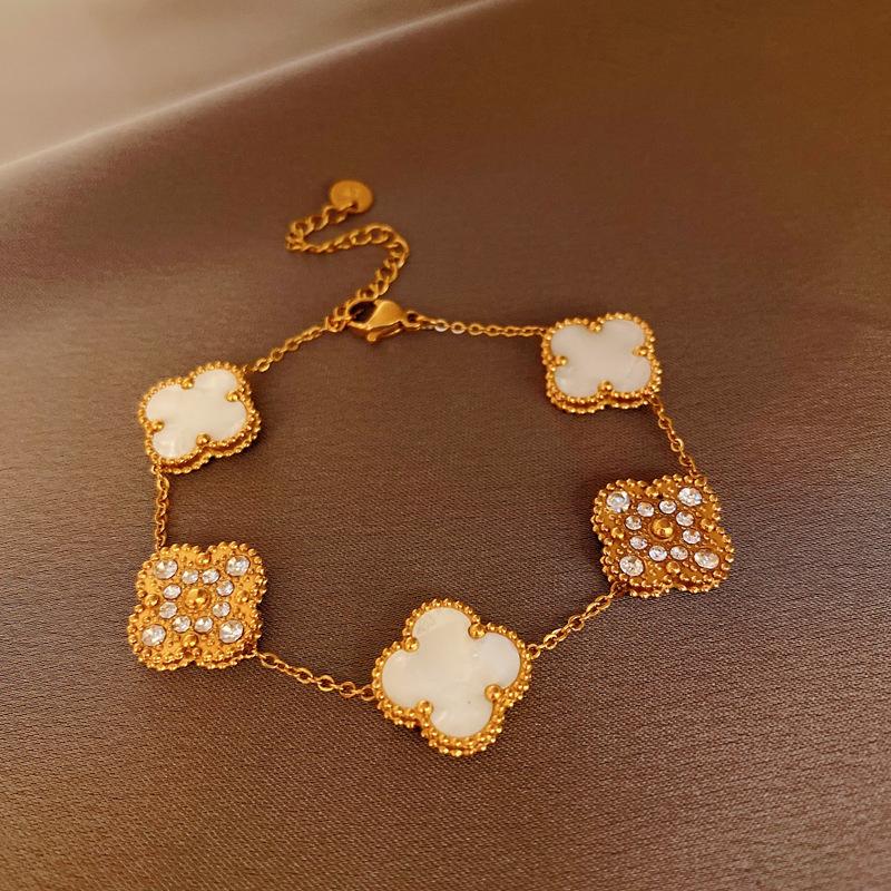 

Браслет из циркона и перламутра в стиле легкой роскоши, индивидуальный браслет для работы, браслет, темпераментный браслет для интернет-знаменитостей, высококлассный браслет с четырехлистным клевером