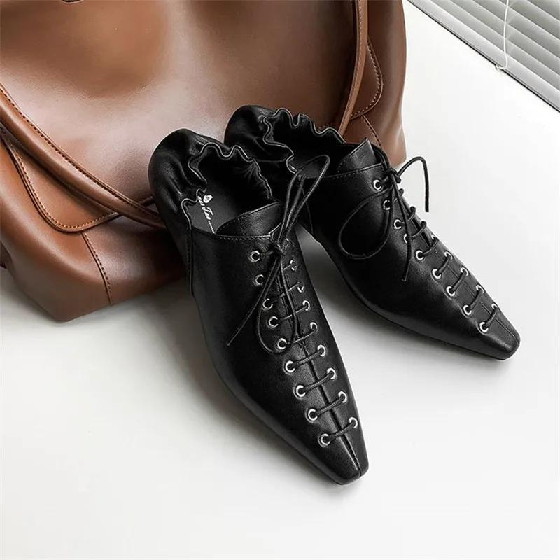 Fashion New Spring Sheep Leather Woman Shoes Square Toe Women Pumps Shoes for Women Chunky Heel Lace Loafers Fashion Gladiator Shoes
