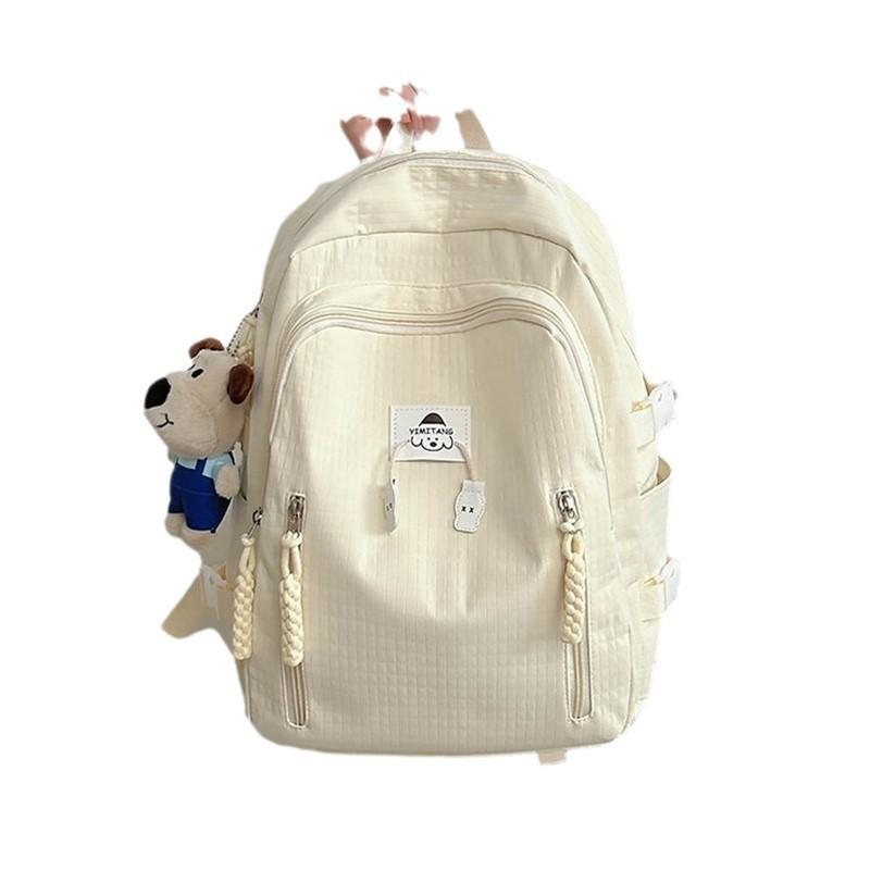 School Bag Simple School Bag for Women, Ins, Solid Color, Large Capacity, Student Campus Backpack, Soft Girl Casual Travel Storage Backpack