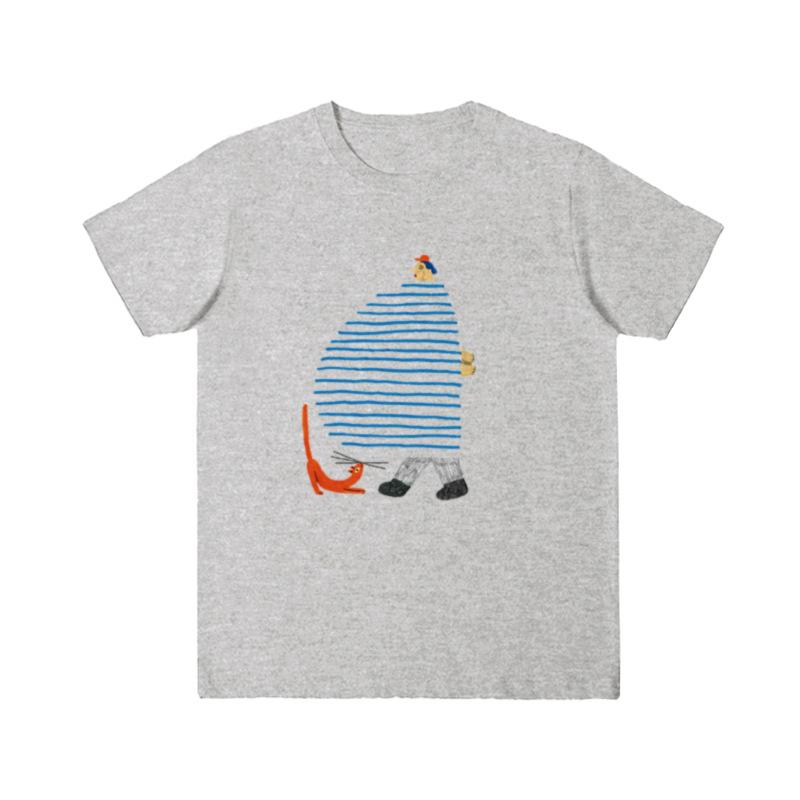Large Size Women's Summer Front Shoulder Cartoon Printing Loose Crew Neck Inner Short Sleeve T-Shirt% Pure Cotton Bottom Top