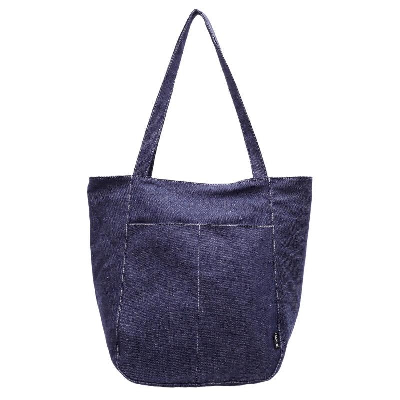 

New Casual Solid Color Large Capacity Denim Tote Bag Class Shoulder Women s Bag Large Capacity Canvas Tote Bag джинсовый синий