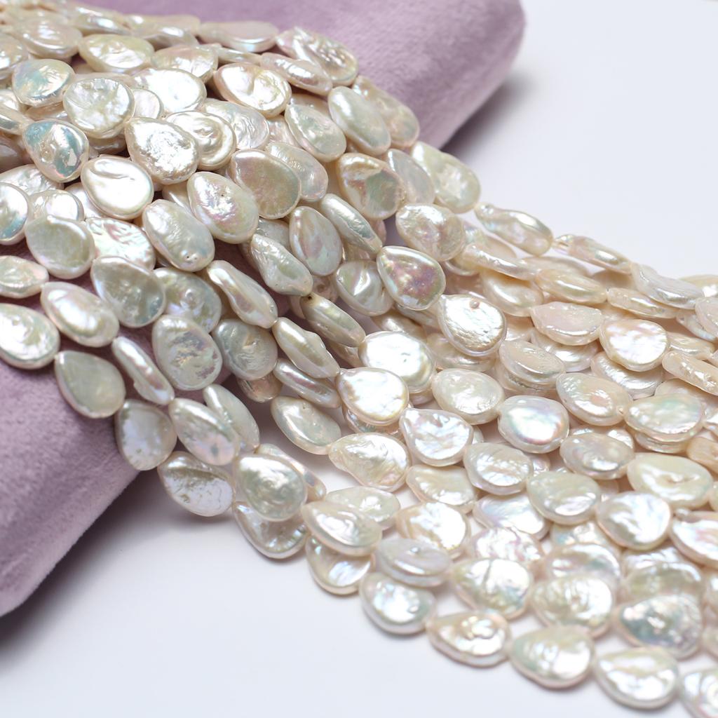 Boho Handmade Teardrop-shaped Pearl 10×15mm, White Natural Freshwater Pearls Beads for Jewelry Making DIY Necklace Accessories, Mother's Day Gift 36cm