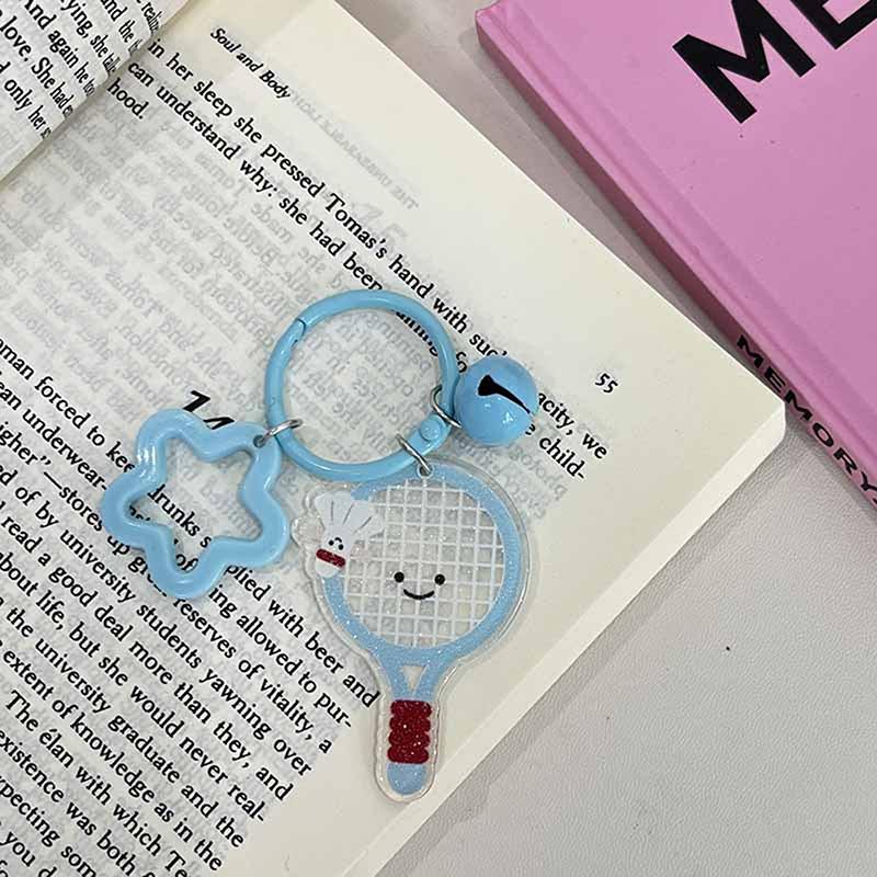 Cute Cartoon Ball Bell Star Keychain Pendant Badminton Table Tennis Football Rugby Bag Hanging Ornaments Keyring Decoration Gift