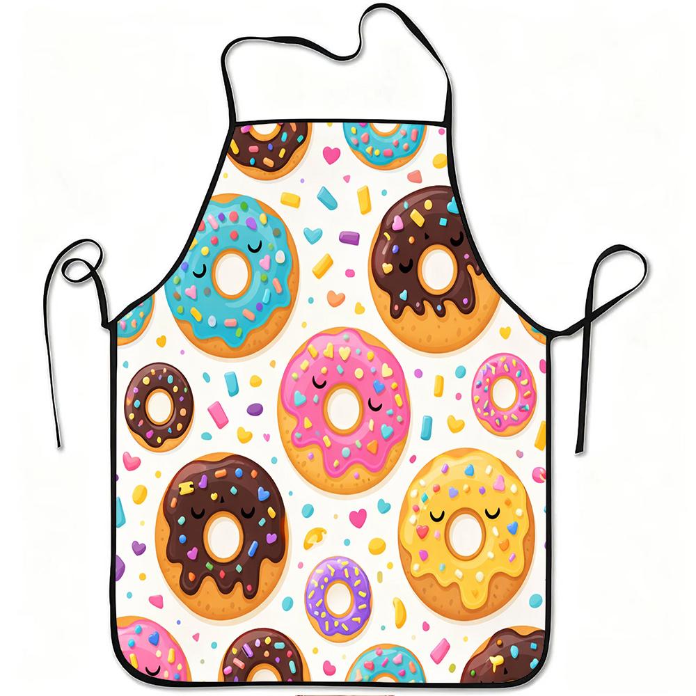 1pc Cute Donuts Pattern Print Apron, Durable And Easy to Clean, Adjustable Waistband, Polyester Material, for Kitchen Cooking, Gardening, Orchard Pick