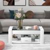 Coffee Table Glass Top, Modern Living Room Table Drawers, Side Table Sofa Table Multiple Storage Spaces, Room Office, White, 100 X 50 X 40cm