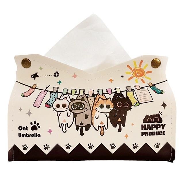 Cat Cartoon Leather Tissue Box For Home Office Car Use With Multi Purpose Functionality