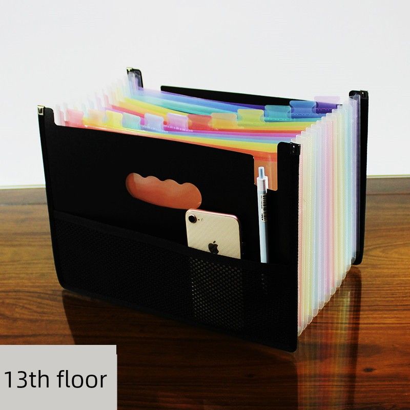 

Pp Large Capacity Telescopic File Holder Storage Box Folder Black + Color - Mesh Pocket Style 13-Tier