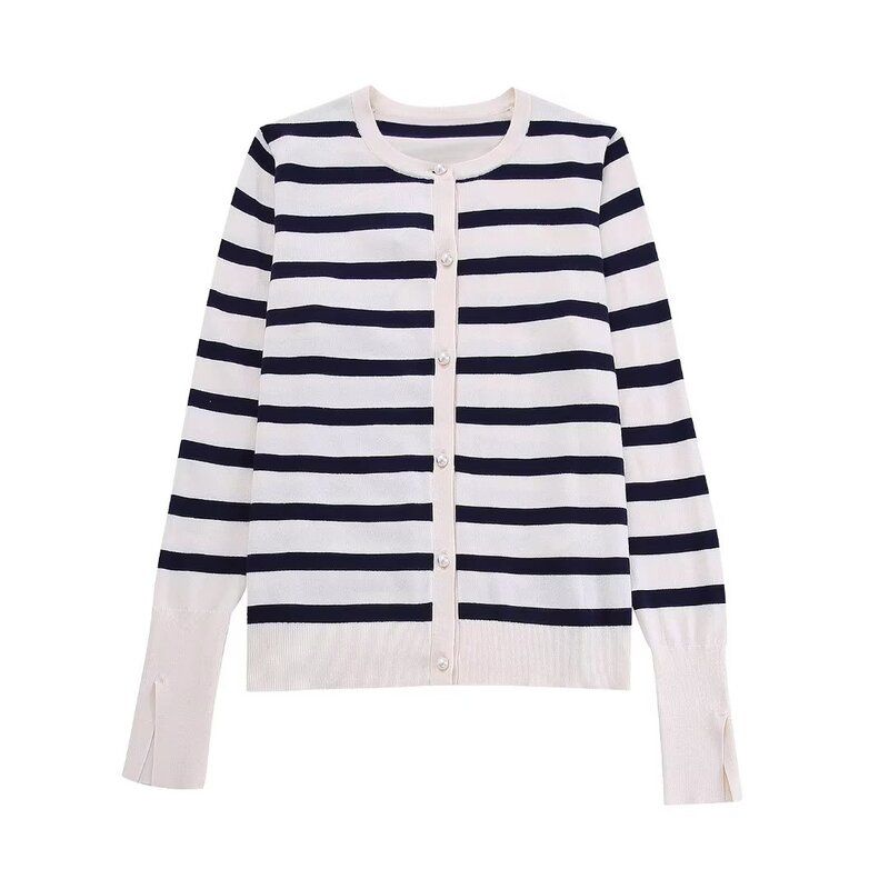 

Fashion Style Autumn New Arrival Fashion Women s Fashion Clothing Versatile Striped Basic Outwear 0506109 104 White with Stripes S