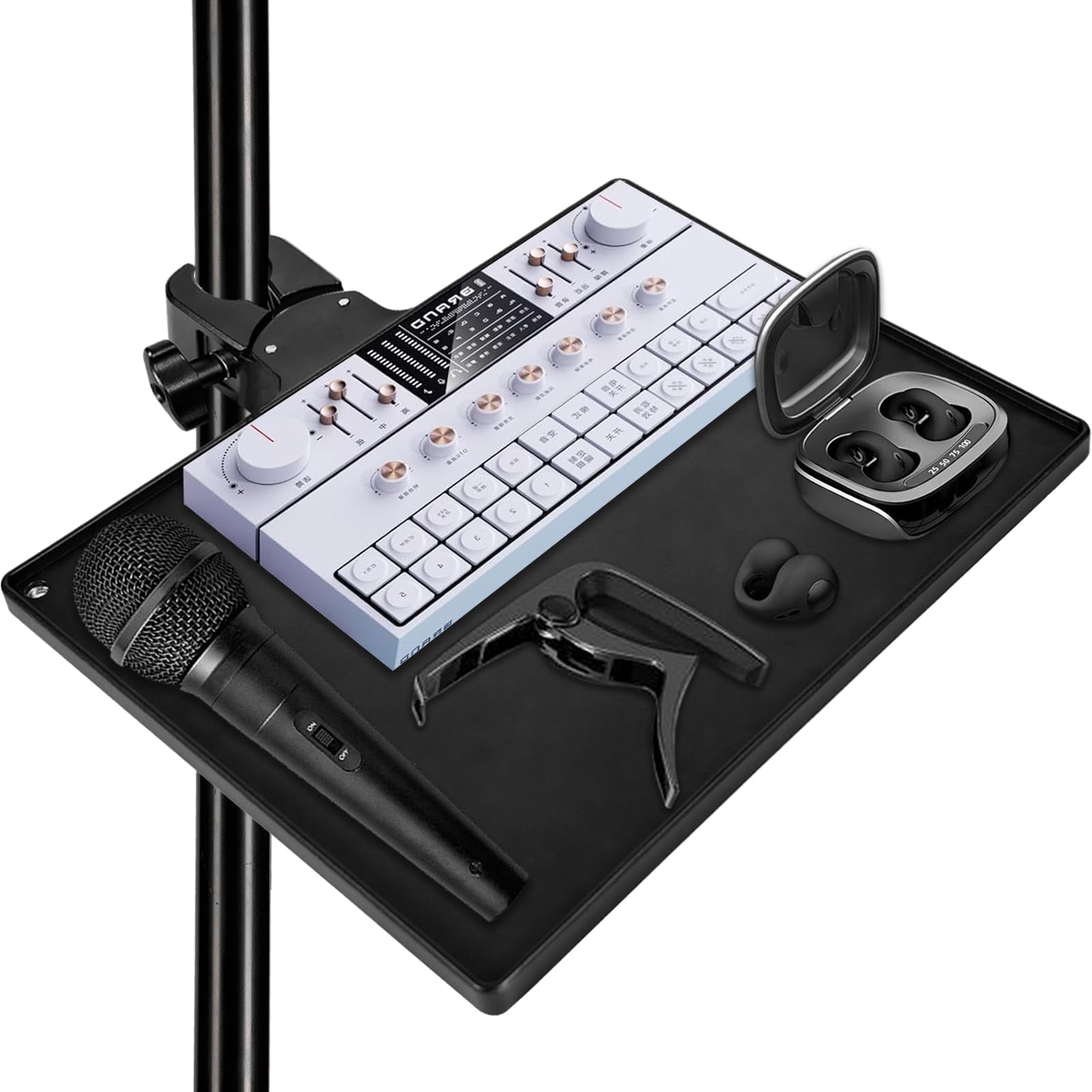 EmJTao Microphone Stand Tray 26.5x20cm Clamp-On Music Stand Accessory Sheet Music Smartphone Tuner Small Item Holder