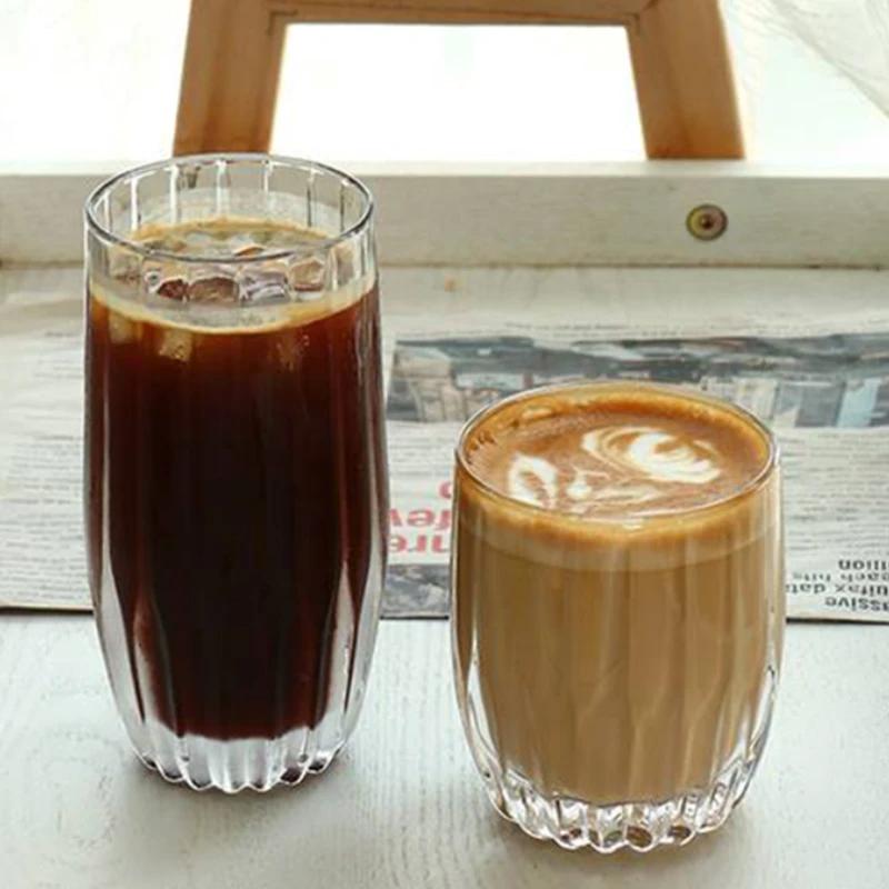 Vintage Vertical Striped Glass Cup Korean Style Transparent Iced American Coffee Cup Whiskey Glass Cocktail Glasses Beverage Mug