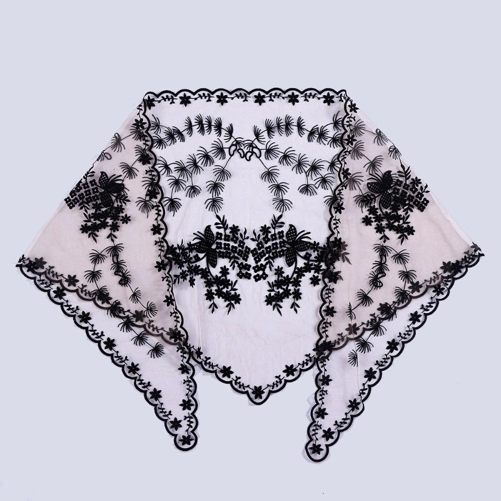 Lightweight Embroidery Edge Sheer Mesh Scarf Floral Wrap Scarf Wedding