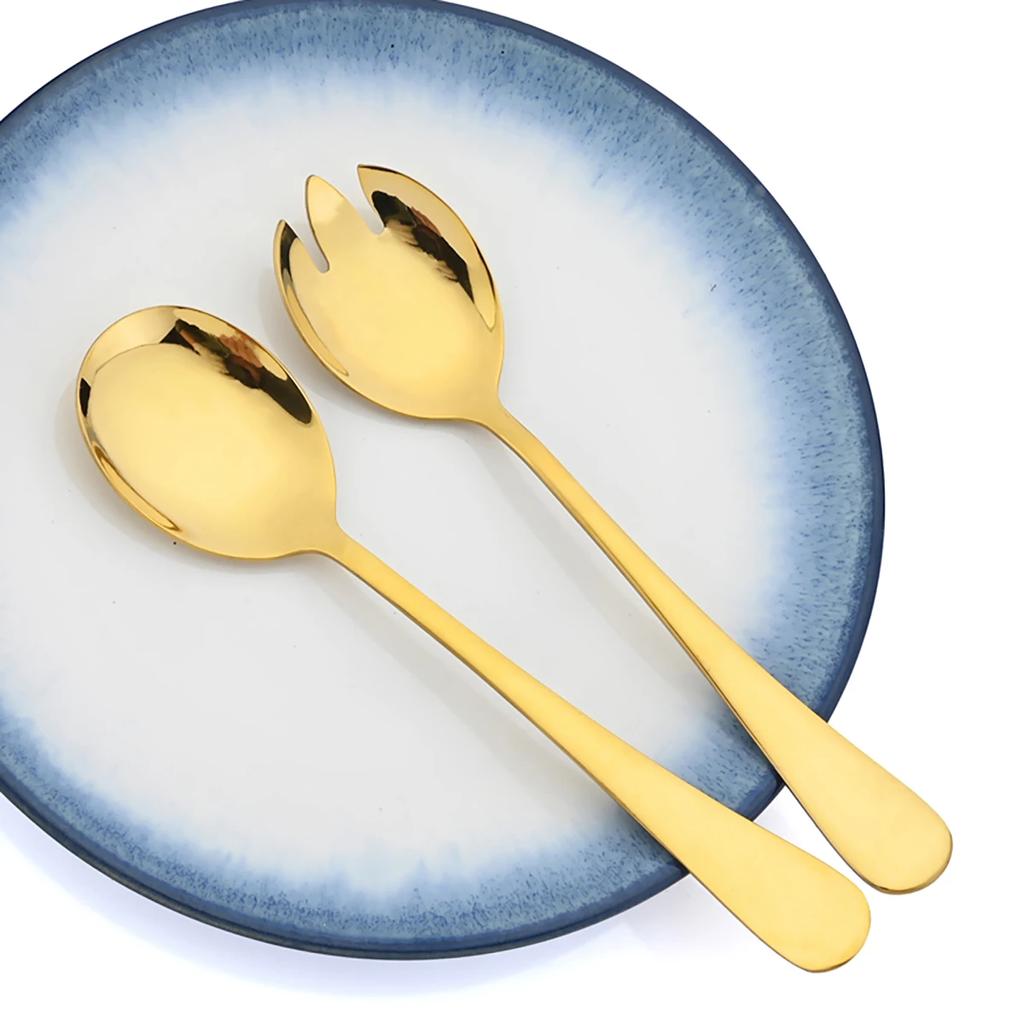 2 Stück Gold Salatlöffel Gabel Edelstahl Salatbesteck Europäischer Stil Salatbesteck Set Küchenwerkzeug Zubehör