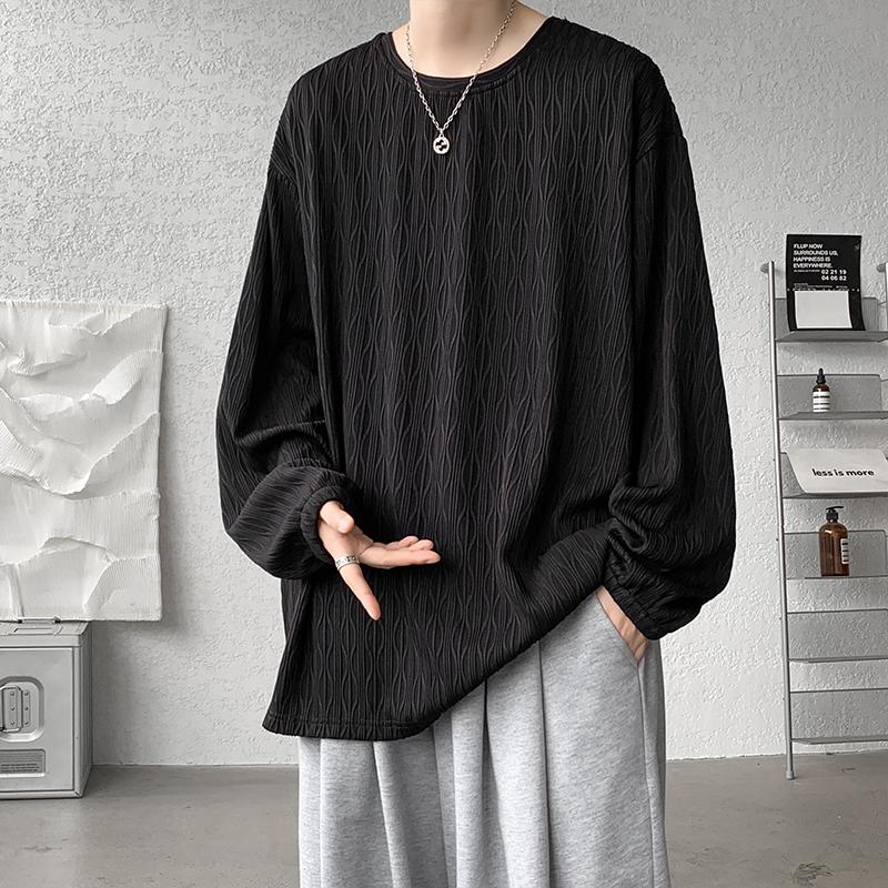2025 Spring Autumn Men Oversized T-Shirt Man Long Sleeves Pure Color Tshirt Male Bottoming Shirt Man Basic Tops Tees