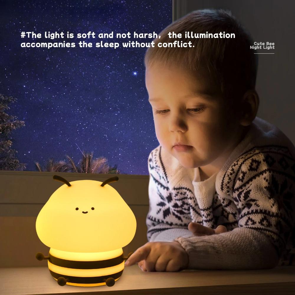 Biene Cartoon Tiere Silikonlampe LED USB Wiederaufladbar Nachtlicht Touch-Steuerung für Kinder Schlafen Geburtstagsgeschenke Nachttisch
