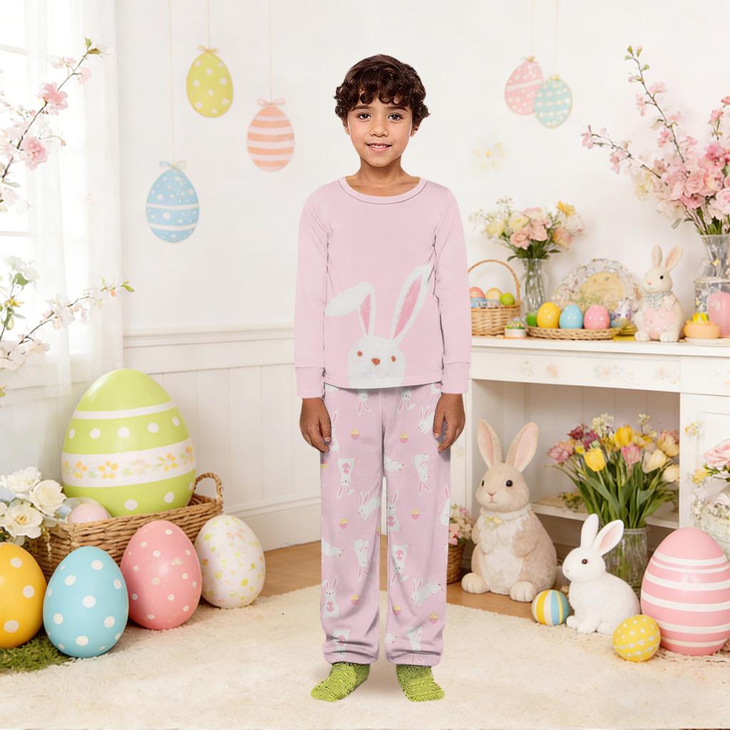 Easter-print Matching Family Loungewear Set With Long-sleeve Tops And Pants
