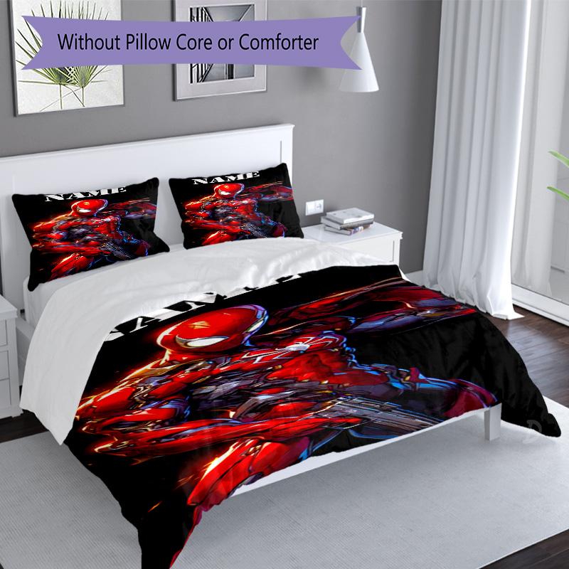3pcs Custom Name Spider-Man Bedding Set Duvet Cover Closure Includes 1 Duvet Cover & 2 Pillowcases for All Seasons Bedroom Decor