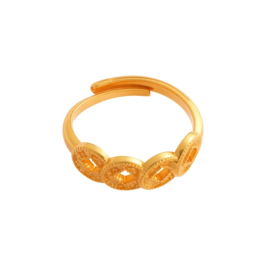 Chinese 24k Gold Gourd Coin Open Ring - Geometric High-End Jewelry for Women