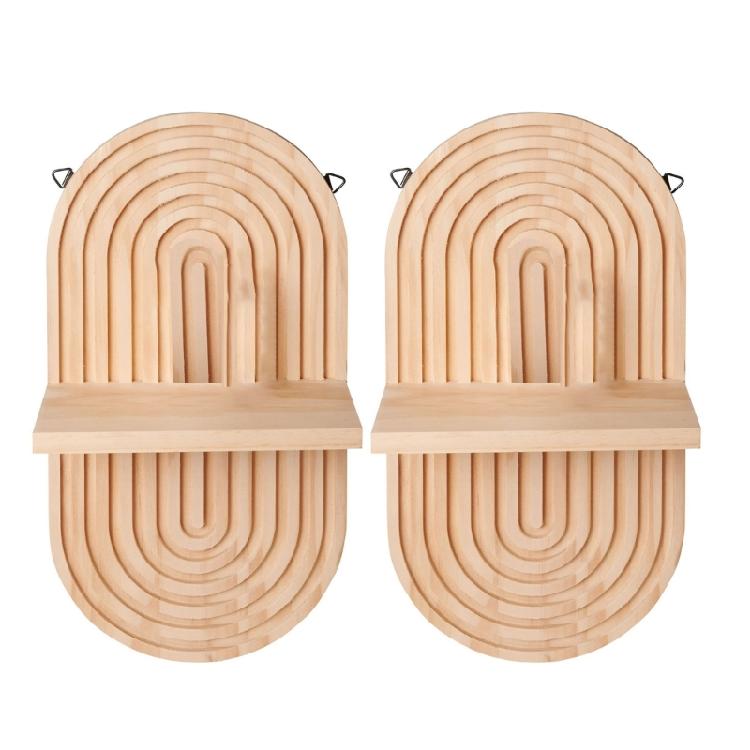 2Pieces Bohemian Wall Shelf Floating Shelves Oval Shape Storage Display Rack Hanging Shelf for Bathroom Bedroom Decors