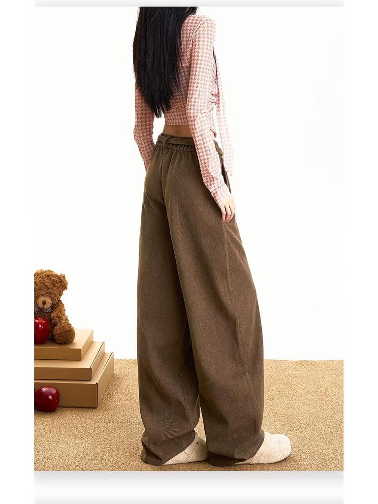 European Women’s Wide-Leg Velvet Pants: Casual Korean Style, Versatile & Floor Length for Spring-Summer