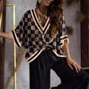 Women's Printed Bat Sleeve Top and Wide-Leg Pants Set