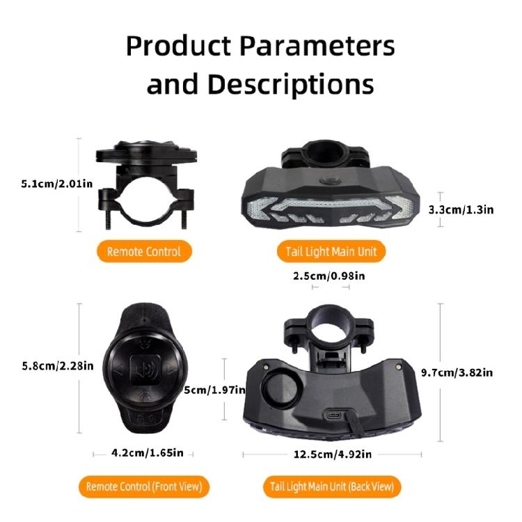 Automatic Dimming Intelligent Bikes Tail Light With Motion Detection Brake Warning for Effortlessly Night Ride