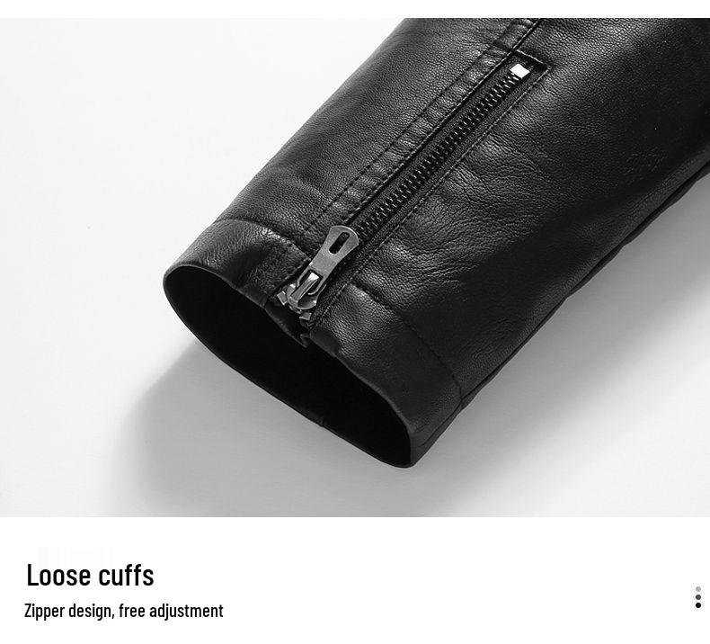 Men's Thickened Fleece-Lined Motorcycle Leather Jacket – Plus Size Lapel Design for Spring & Autumn