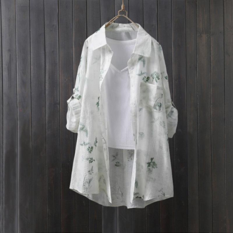 Sunscreen Shirt for Women for Summer Loose Thin Coat Chinese Style Printed Sunscreen Clothes Air Conditioning Shirt Mid-length
