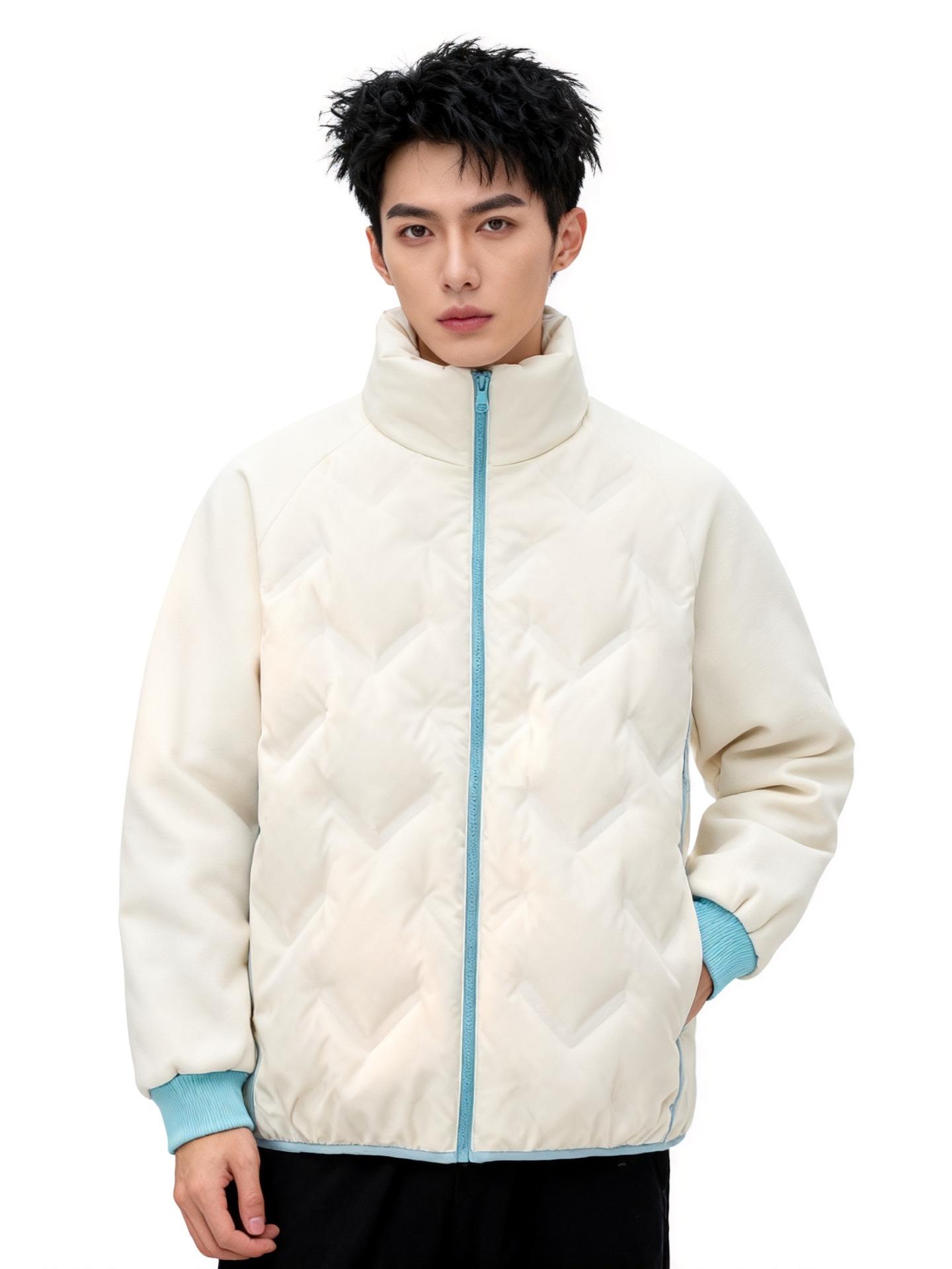 Men s Trendy Patchwork Plaid Down Jacket: Thick, Warm, Waterproof, Zippered Winter Outerwear 3XL грязно-белый