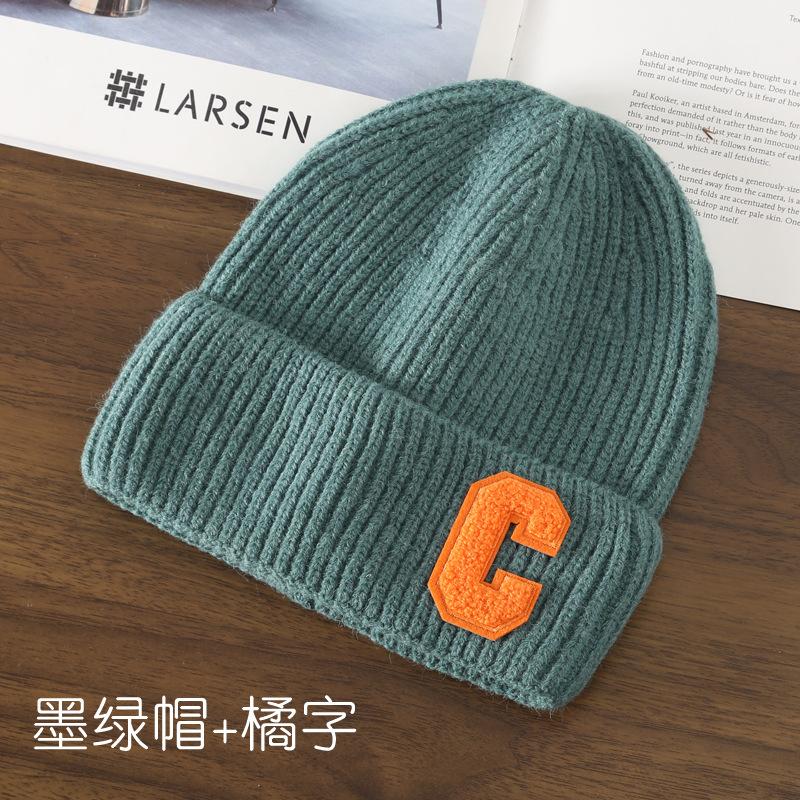 Autumn and Winter Letter Embroidery Big C Student Couple Knitted Hat Outdoor Warm and Cold Wool Hat