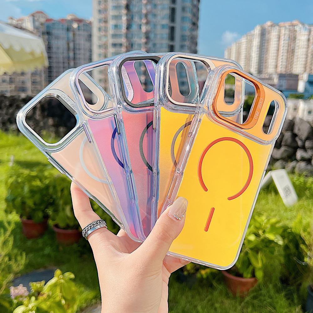 KEYSION Colorful Gradient Magnetic Lens Stand Case for iPhone 17 Pro Max for MagSafe TPU+PC Shockproof Cover for iPhone 17 Pro