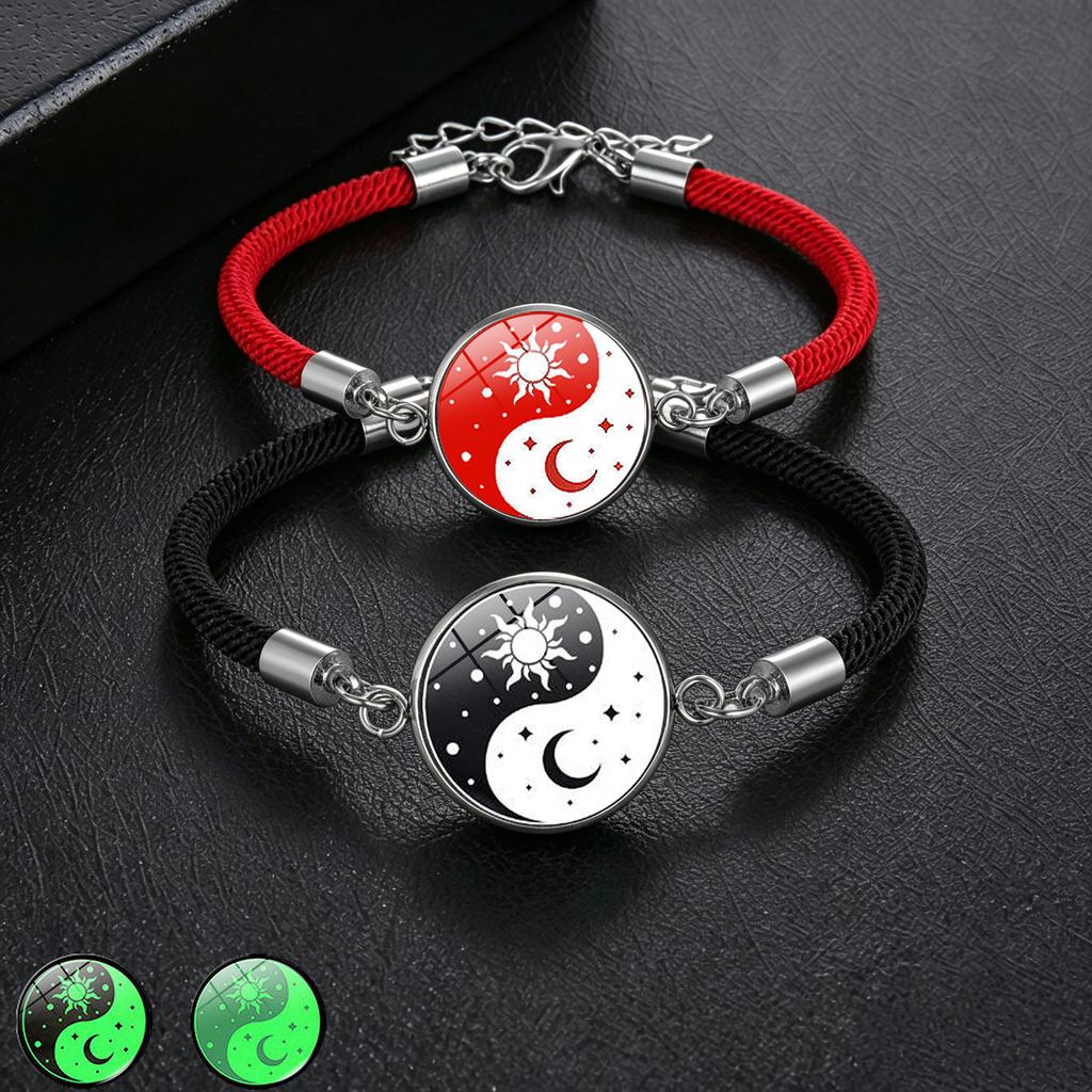 1Pc Glow In Dark Sun Moon Lover Couple Bracelet, Handmade Beaded Braided Unisex