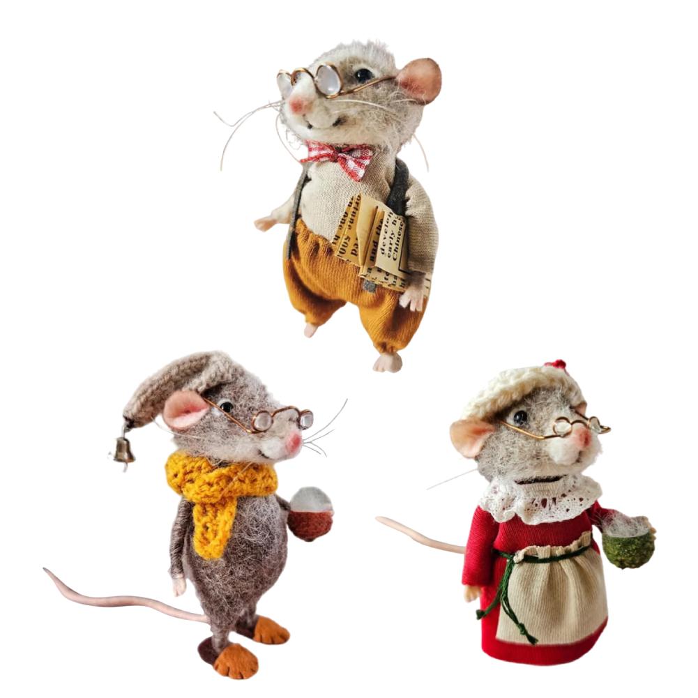 Mouse Doll Christmas Needle Felted Mouse Needle Felted Craft Decorations Mouse Handmade Wool Felted Only Material Package.