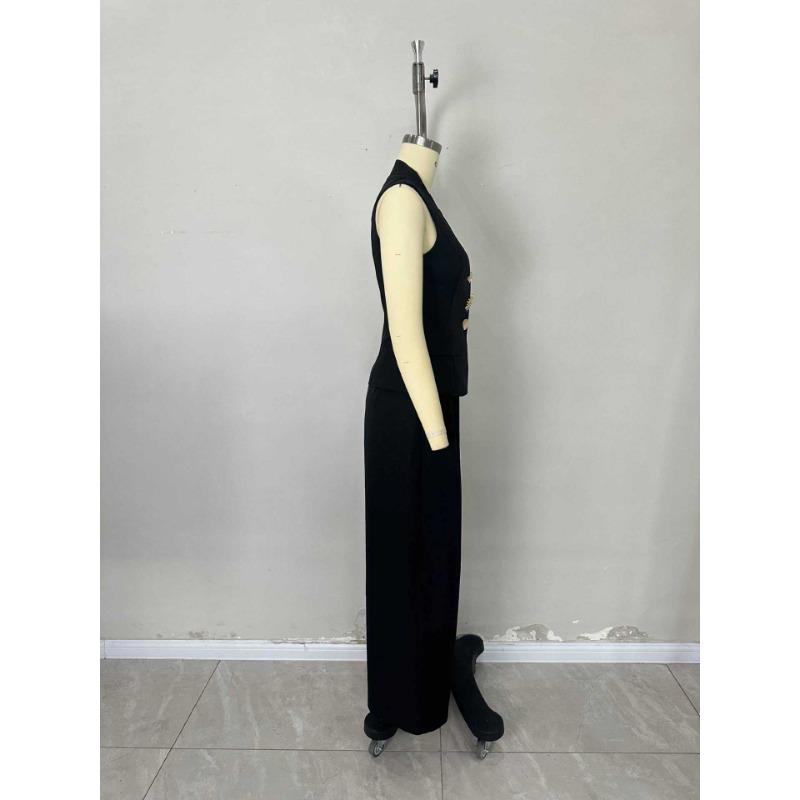 Ein Damen Elegantes und Stilvolles V-Ausschnitt Ärmelloses Weste Hochtailliertes Weitbeiniges Hosen-Set