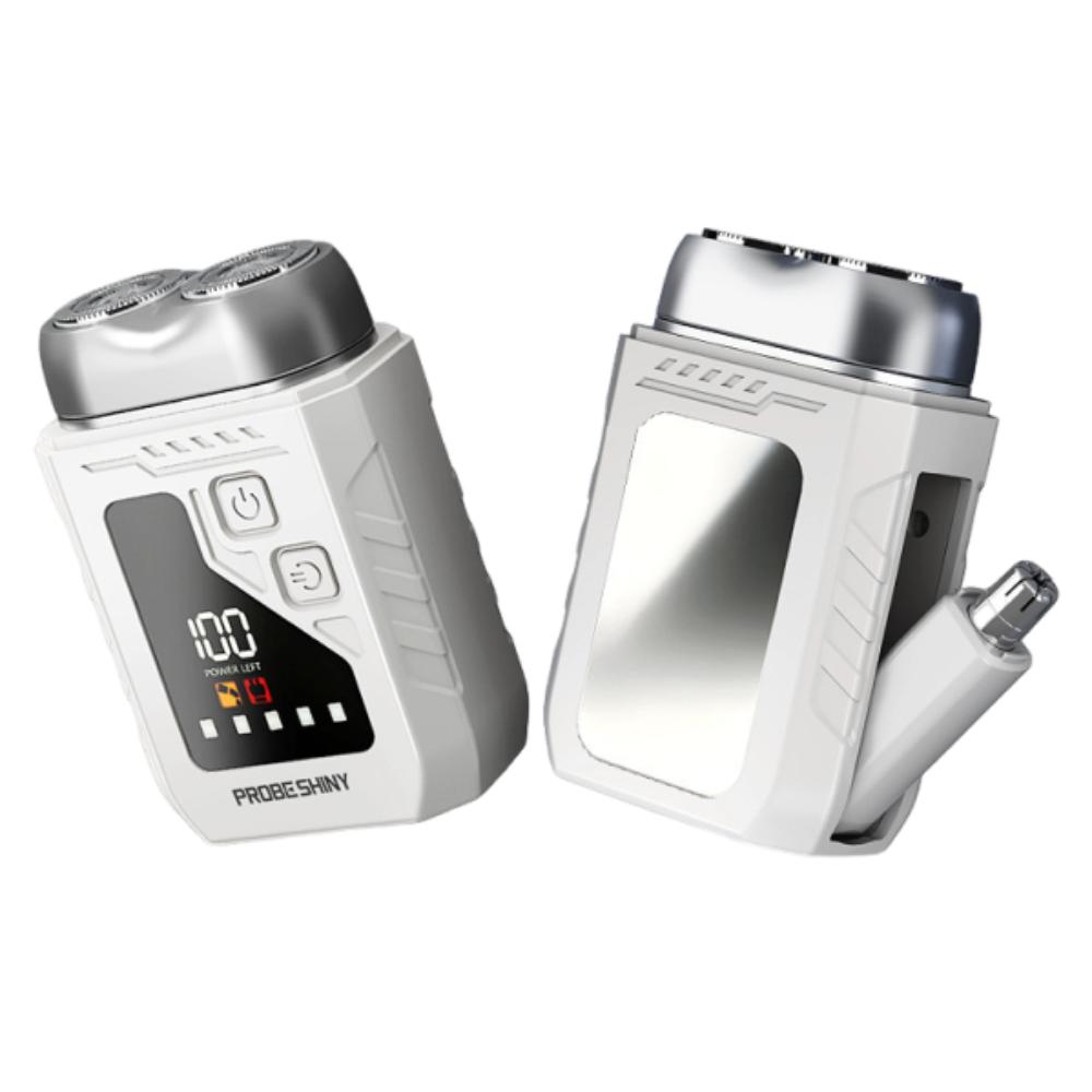2in1 Mini Electric Shaver Digital Display Portable Rotary Razor Smart Nose Hair Clipper  Travel Use