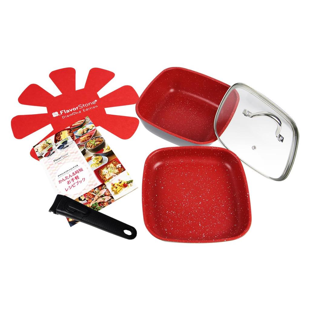 Flavorstone Diamond Edition 6-Piece Set (Red): Non-stick, Square Frying Pan, Oven-Safe
