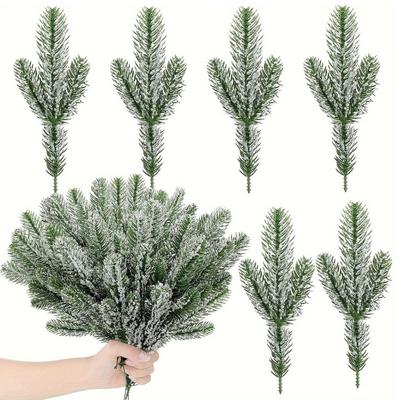 30 adet Noel Ağacı Süsü 10.24 inç Karla Kaplı Çam Dalları Yeşil Floklu İğne Çok Amaçlı Dekoratif