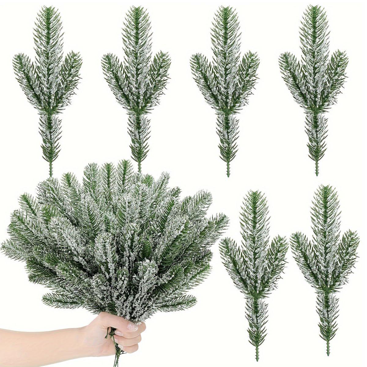 

30pcs Christmas Tree Ornaments 10.24inches Snow-Dusted Pine Branches Green Flocked Needle Multi Purpose Decorative