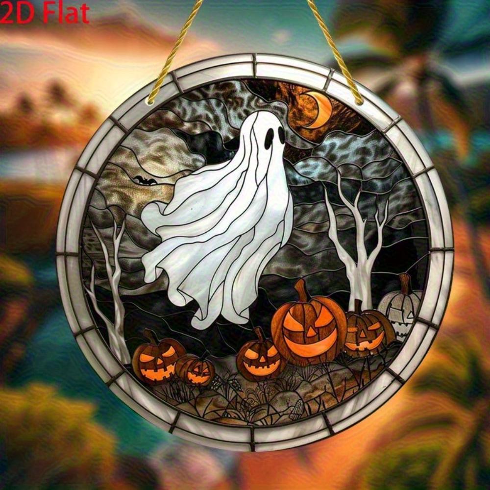 2D flat Halloween decoration - acrylic pendants (ghosts, jack-o-lanterns, full moon) - scary windows, door party decoration, holiday home decoration